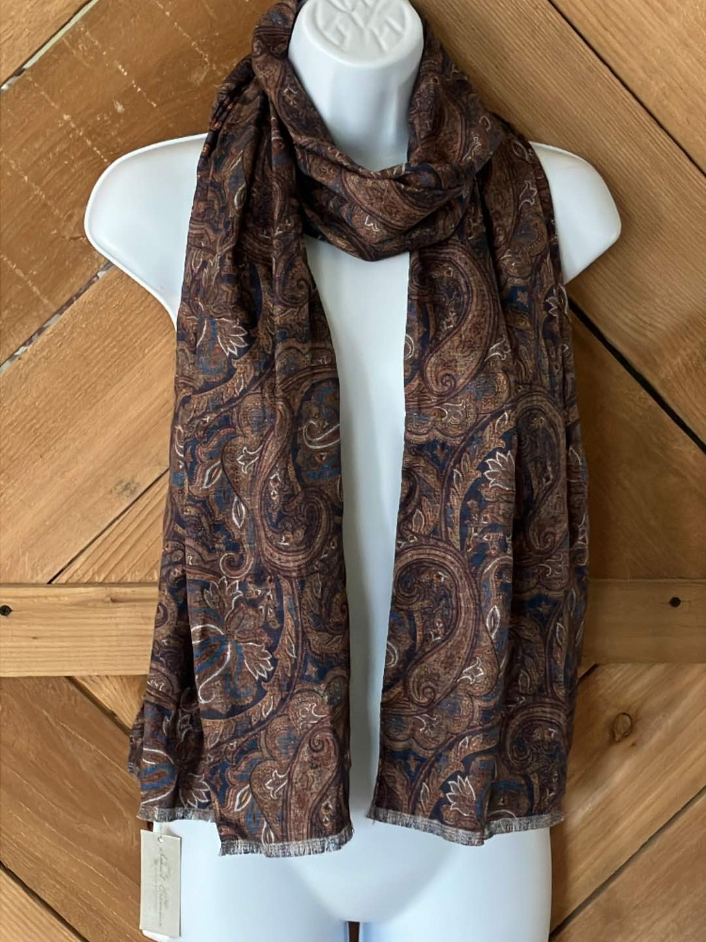 Daniel Cremieux Brown and Navy Paisley Scarf